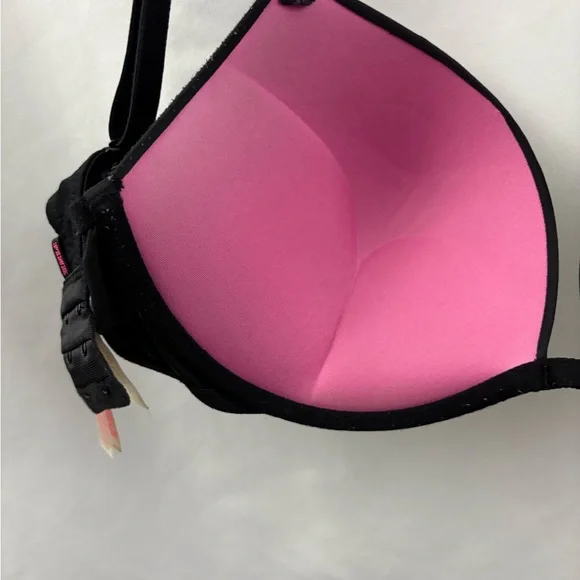 PINK Victoria's Secret Black Wear Everywhere Super Push Up Bra Sz 36C - Picture 12 of 13